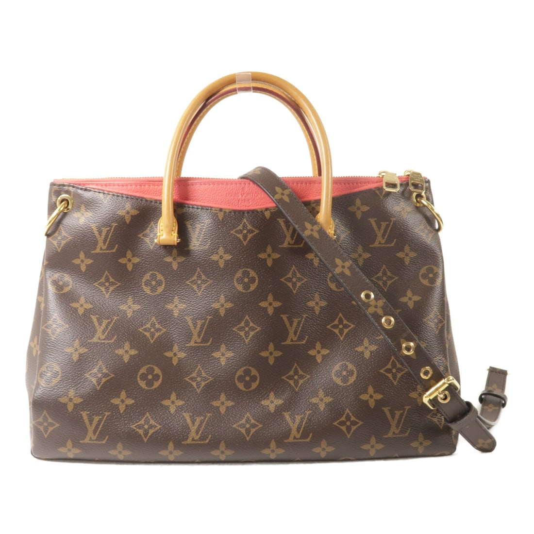 Louis Vuitton Pallas Monogram Brown Red 2way Shoulder Bag: Louis Vuitton Pallas Monogram Brown Red 2way Shoulder Bag This Louis Vuitton Pallas 2-way shoulder bag features the iconic Monogram pattern in brown with red accents. Crafted from durable PVC coated c