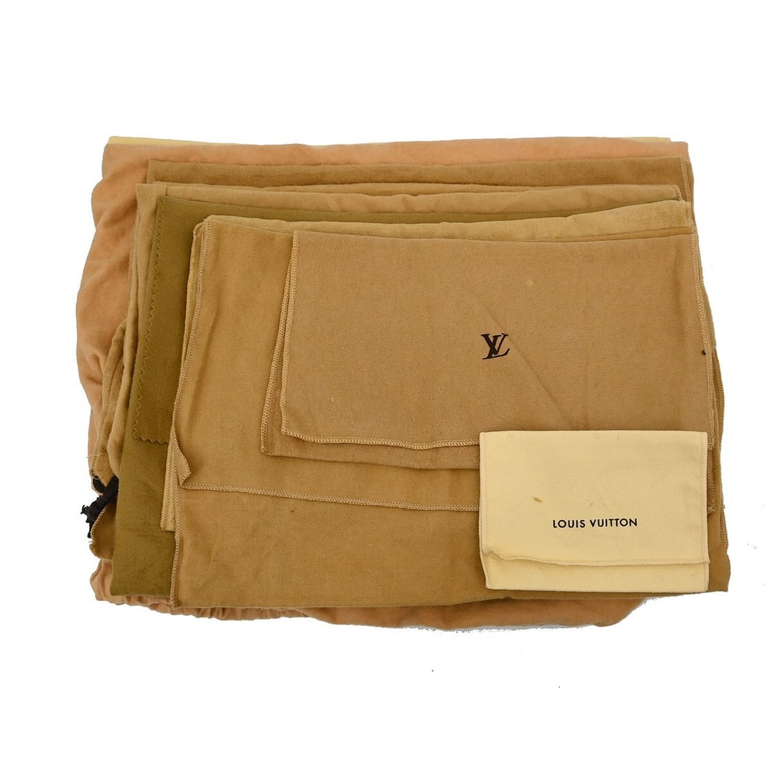 Louis Vuitton Authentic Dust Bag Set of 10 Brown Beige 100 Cotton: Louis Vuitton Authentic Dust Bag Set of 10 Brown Beige 100 Cotton This set of ten authentic Louis Vuitton dust bags is crafted from 100% cotton, featuring a stylish combination of brown and beige colo