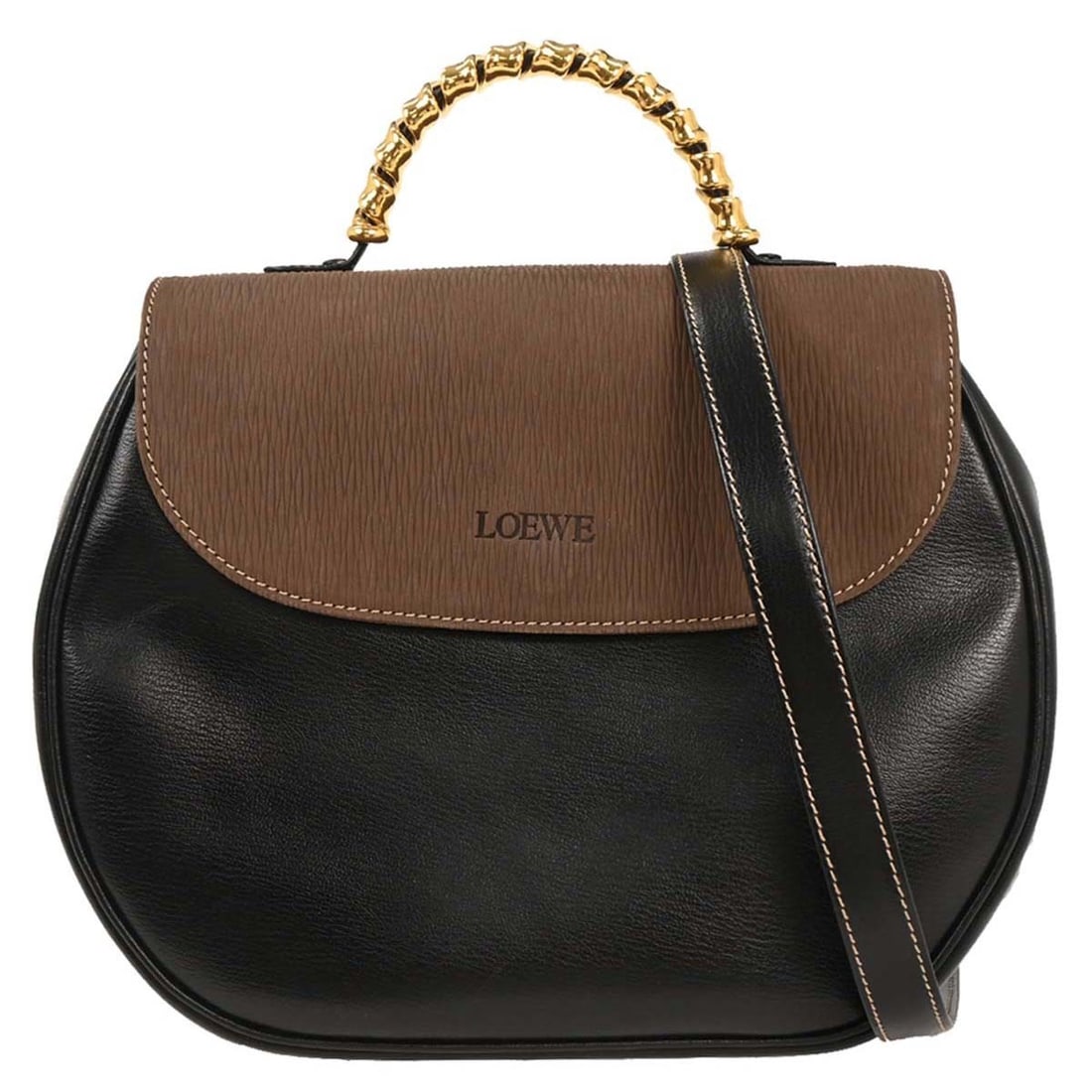 Loewe Black Brown Leather Velazquez 2-Way Shoulder Handbag: Loewe Black Brown Leather Velazquez 2-Way Shoulder Handbag Introducing the Loewe Velazquez 2-way Shoulder Handbag in a sophisticated black and brown leather combination. This medium-sized top handle b