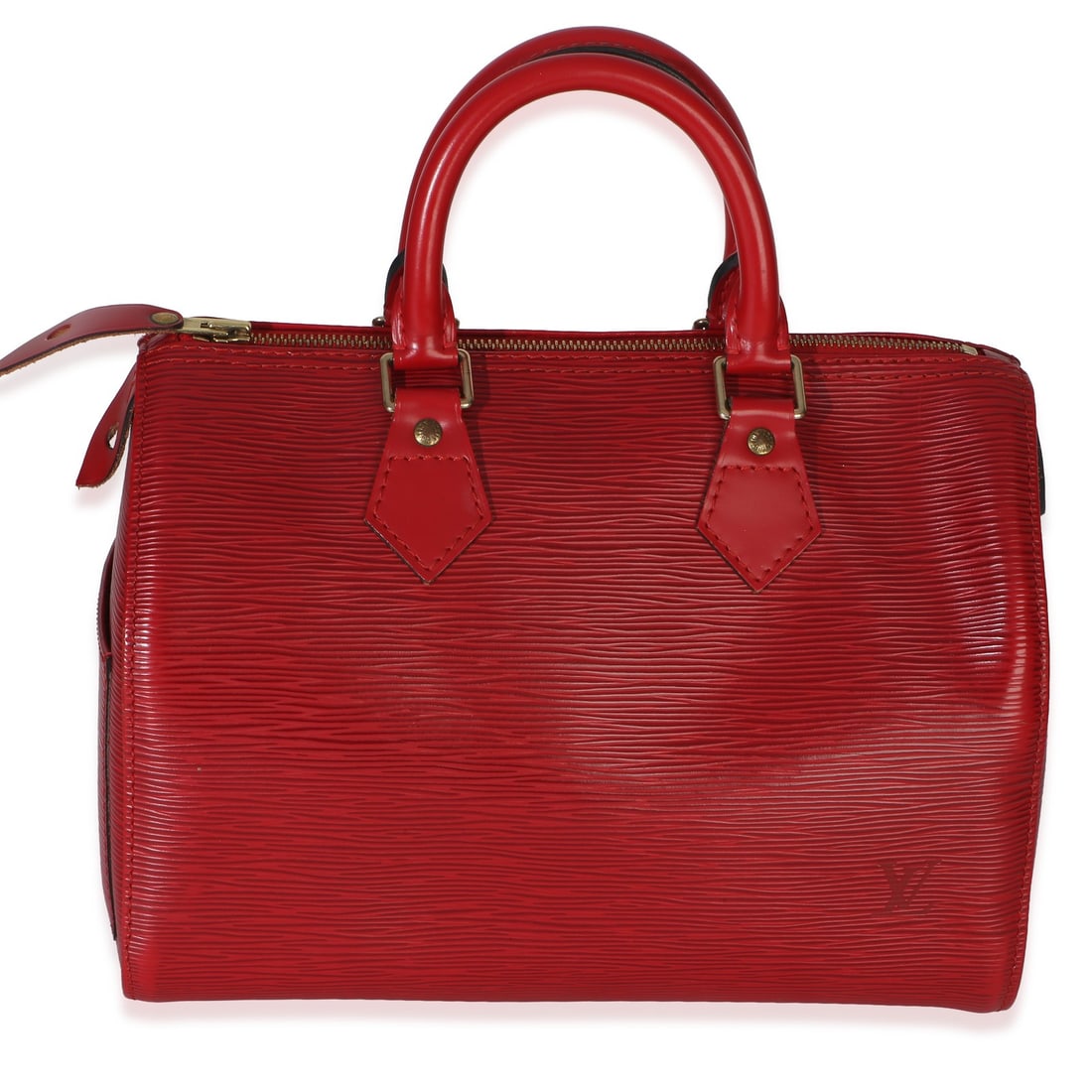 Louis Vuitton Speedy 25 Red Epi Leather Tote: Louis Vuitton Speedy 25 Red Epi Leather Tote This Louis Vuitton Speedy 25 tote is crafted from red Epi leather with gold-tone hardware and a zip-top closure. The bag features a red suede lining, doubl