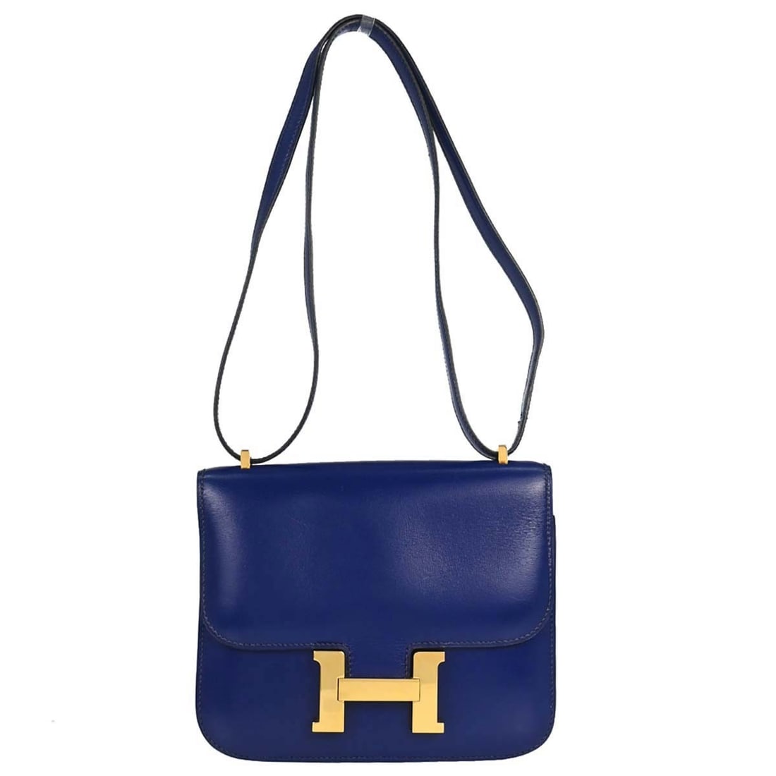 Hermes Constance 18 Blue Saphir Box Calf Shoulder Bag: Hermes Constance 18 Blue Saphir Box Calf Shoulder Bag This Hermes Constance 18 shoulder bag features a striking Blue Saphir color in smooth box calf leather. The bag is designed in a mini size and is 