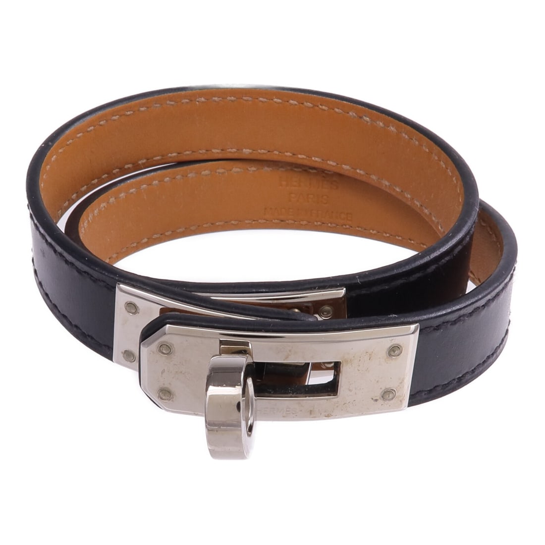 Kelly Double Tour Black Calfskin Bracelet with Palladium Hardware by Hermes (1 of 12)