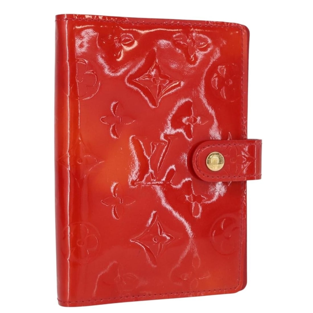 Red Louis Vuitton Patent Leather Unisex Agenda Cover from Spain: Red Louis Vuitton Patent Leather Unisex Agenda Cover from Spain This Louis Vuitton agenda cover is crafted from red patent leather and designed for unisex use. It features metal fittings and offers a 