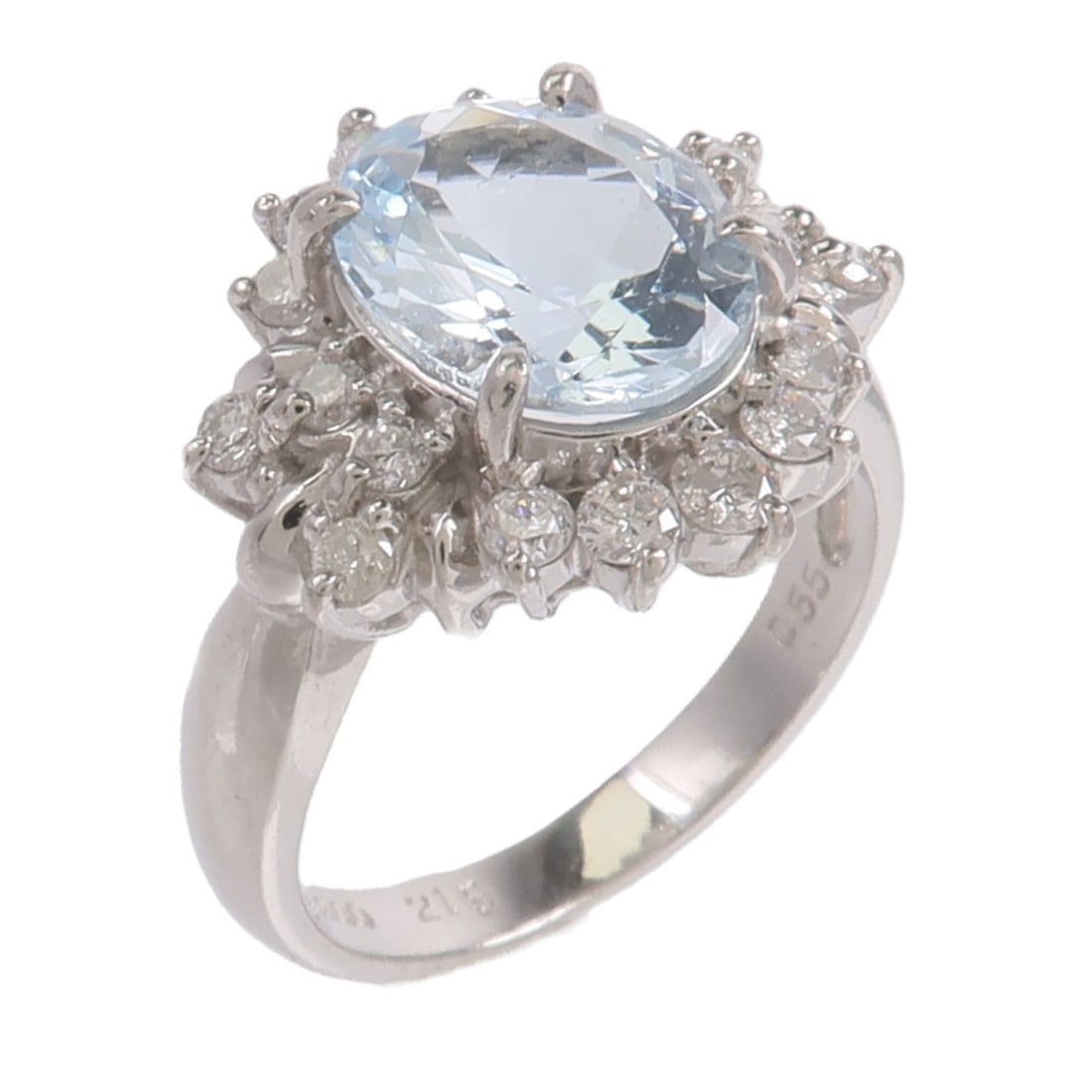 Aquamarine Diamond Pt900 Platinum Ring US 6: Aquamarine Diamond Pt900 Platinum Ring US 6 This elegant women's ring features a striking aquamarine as the main stone, set in high-quality Pt900 platinum. The blue hue of the aquamarine is beautifull