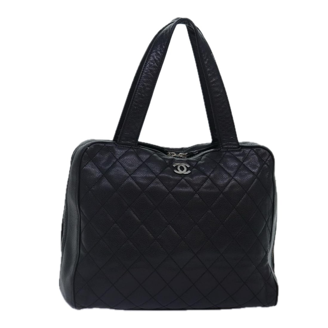 Chanel black quilted caviar bowler bag Vintage CC zip around: Chanel black quilted caviar bowler bag Vintage CC zip around This Chanel Vintage CC Zip Around Bowler Bag features the classic quilted caviar leather in black, complemented by signature Chanel design 