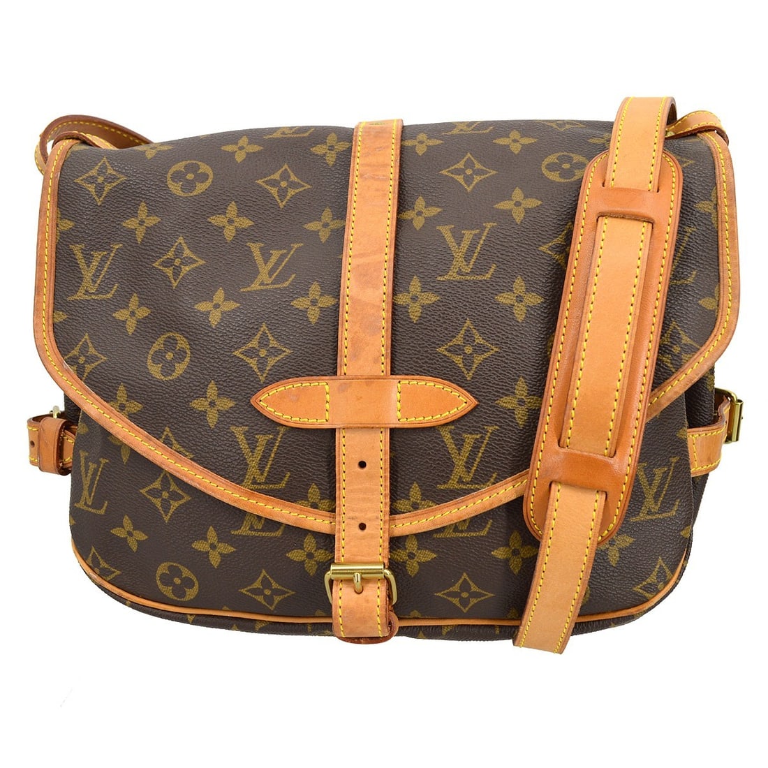 Louis Vuitton Saumur 30 Monogram Canvas Shoulder Bag: Louis Vuitton Saumur 30 Monogram Canvas Shoulder Bag This Louis Vuitton Saumur 30 shoulder bag features the iconic monogram canvas leather exterior with brown accents and a classic buckle flap closure