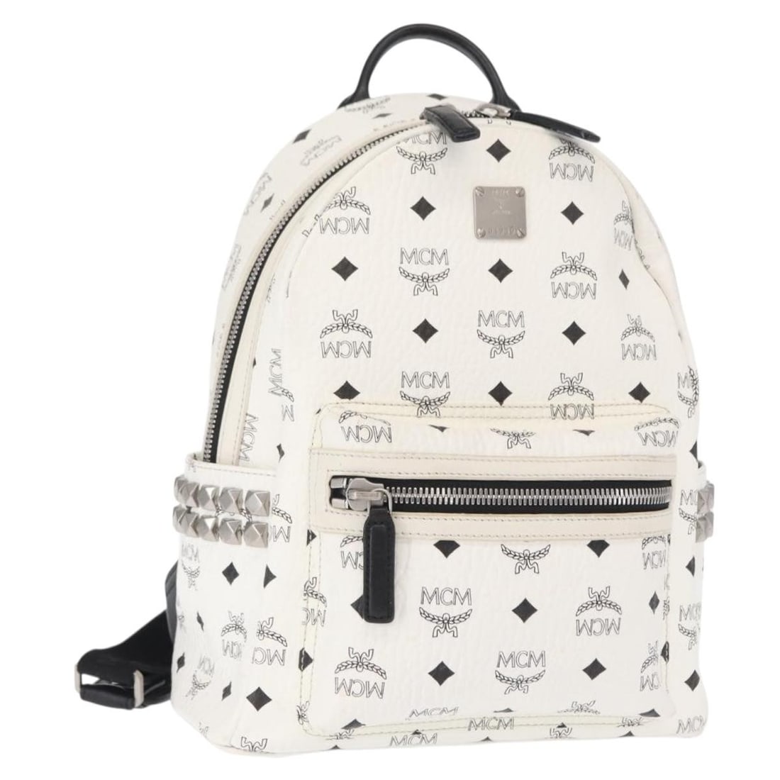 MCM Vicetos Logogram White Silver Backpack PVC Leather Auth: MCM Vicetos Logogram White Silver Backpack PVC Leather Auth This MCM Vicetos Logogram Backpack combines style and functionality, crafted from durable PVC leather in a sophisticated white and silver co