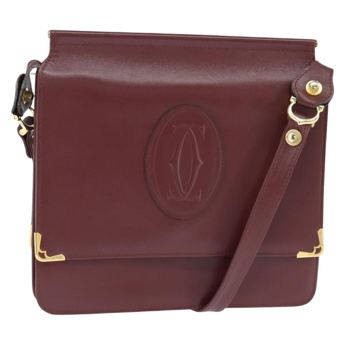 CARTIER Must Line Bordeaux Leather Shoulder Bag Gold Details: CARTIER Must Line Bordeaux Leather Shoulder Bag Gold Details This authentic CARTIER Must Line Shoulder Bag combines elegance and functionality in a stunning bordeaux and gold color scheme. Crafted in 