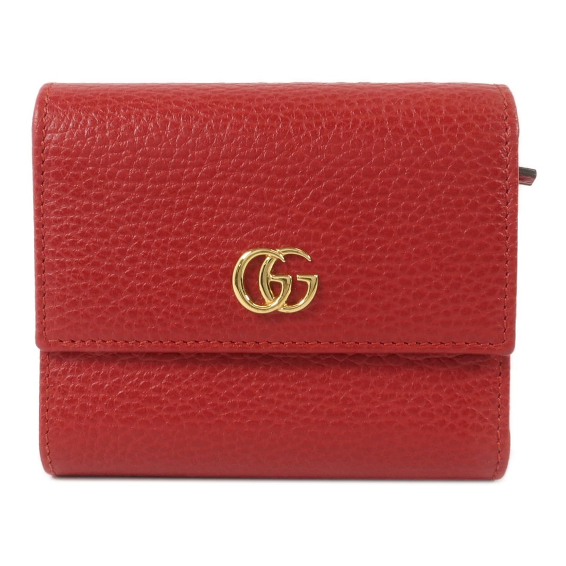 Gucci Marmont red calfskin tri fold wallet GHW: Gucci Marmont red calfskin tri fold wallet GHW This Gucci Marmont trifold wallet is crafted from luxurious red calfskin leather and features gold-tone hardware. Designed for women, this elegant wallet