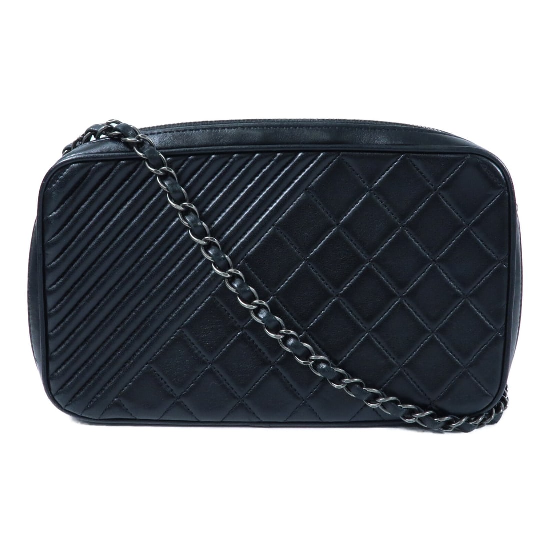 Chanel Black Lambskin CC Camera Shoulder Bag with Chain Strap: Chanel Black Lambskin CC Camera Shoulder Bag with Chain Strap This CHANEL CC Camera Bag is crafted from luxurious black lambskin leather and features a signature chain shoulder strap. Designed for wom