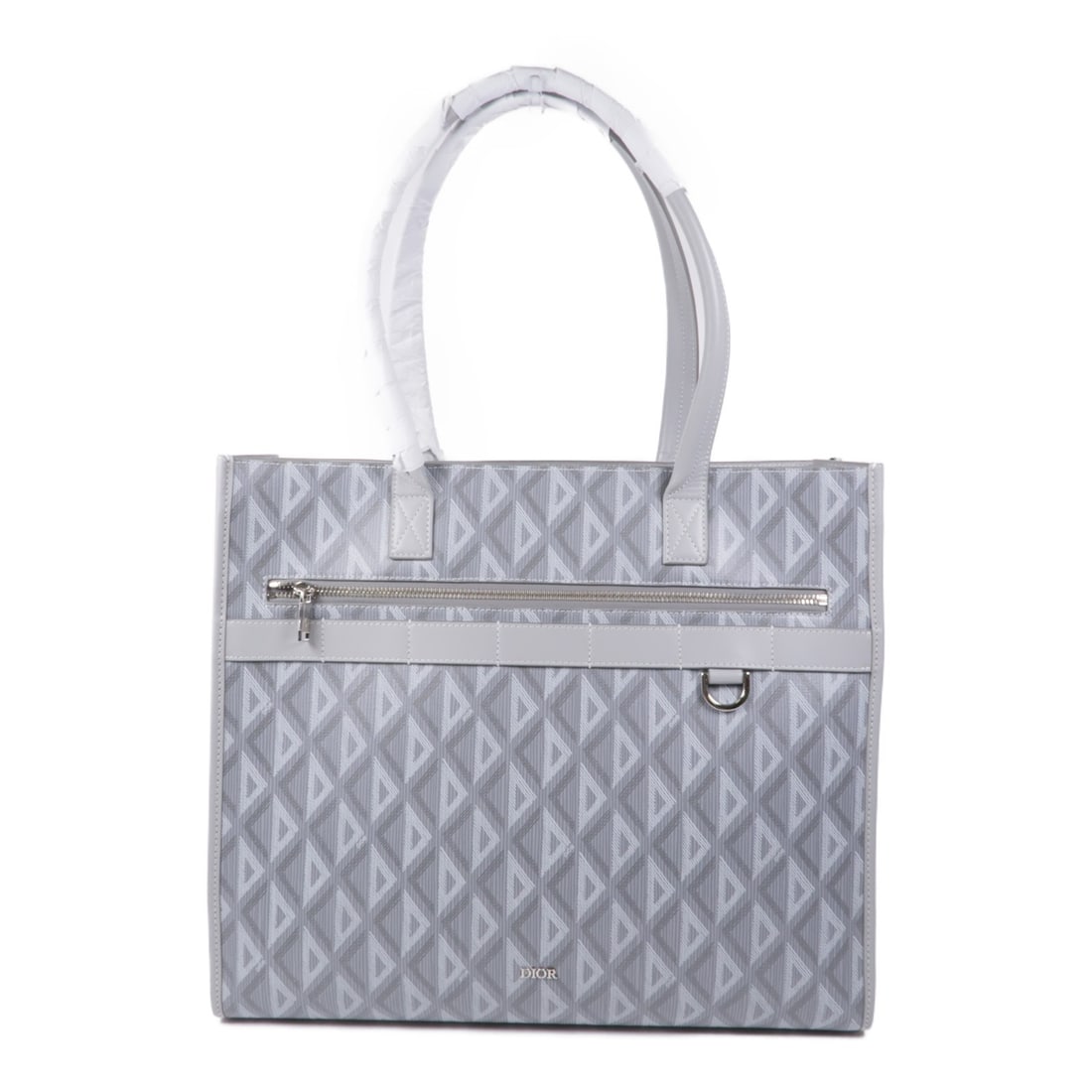 Dior gray PVC coated canvas shoulder tote bag: Dior gray PVC coated canvas shoulder tote bag This Christian Dior shoulder tote bag features a sleek gray design crafted from durable PVC coated canvas. The bag offers a spacious interior, making it i