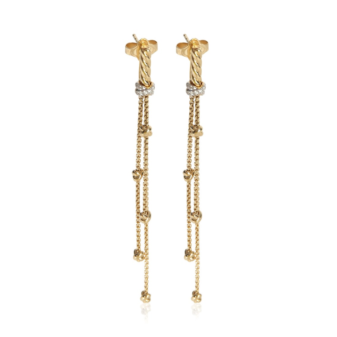 David Yurman Petite Helena Diamond Drop Earrings 18k Yellow Gold: David Yurman Petite Helena Diamond Drop Earrings 18k Yellow Gold These pre-owned David Yurman Petite Helena Chain Drop earrings are crafted in 18k yellow gold and feature round brilliant white diamond