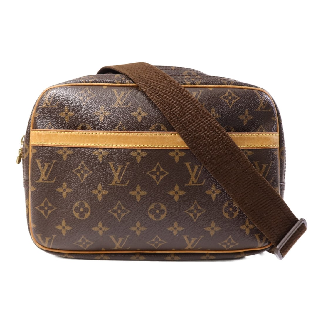 Louis Vuitton Reporter PM Brown Monogram Shoulder Bag M45254 Gold Hardware: Louis Vuitton Reporter PM Brown Monogram Shoulder Bag M45254 Gold Hardware This Louis Vuitton Reporter PM shoulder bag features the iconic monogram pattern on brown PVC coated canvas. Designed for eve