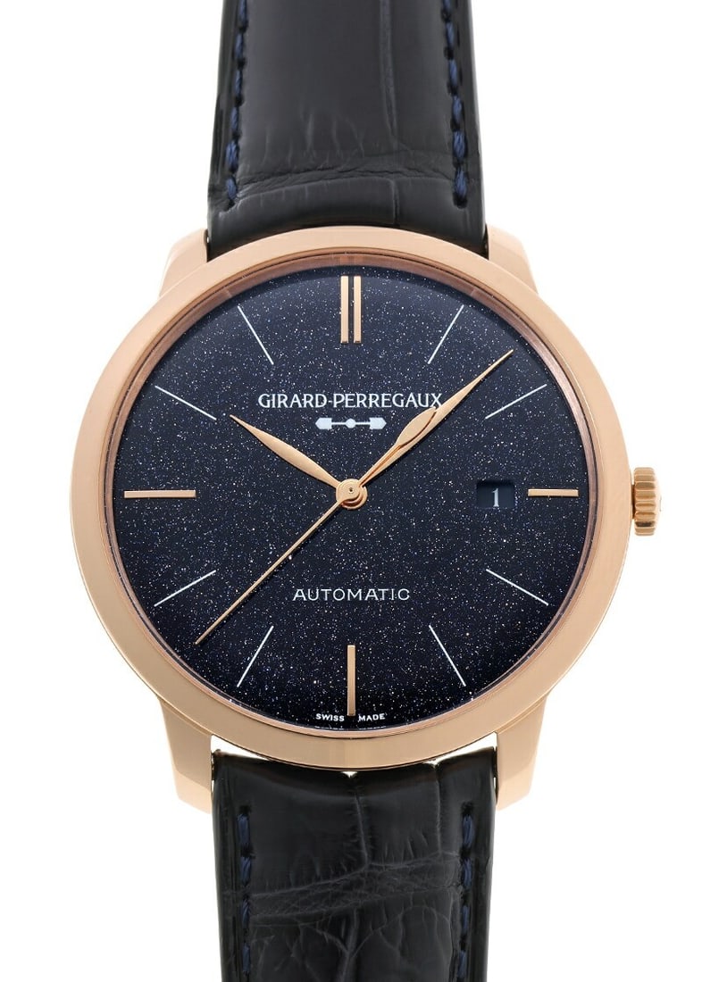 Girard Perregaux 1966 18K Pink Gold Blue Dial Automatic Watch: Girard Perregaux 1966 18K Pink Gold Blue Dial Automatic Watch This Girard-Perregaux 1966 Orion wristwatch features a refined 40mm case crafted from 18K pink gold. The blue dial is made of aventurine, 