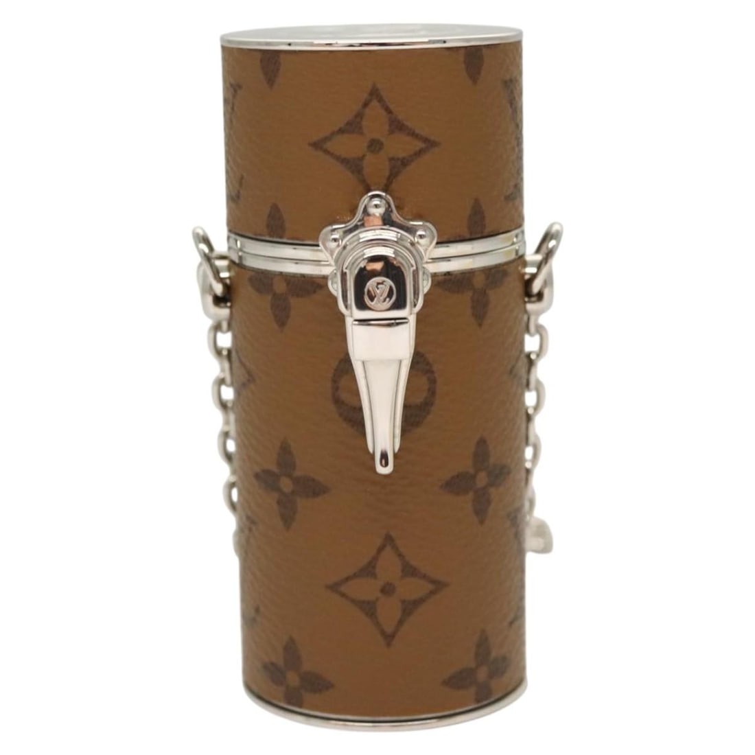 Reverse Monogram Canvas Lipstick Case with Chain by Louis Vuitton: Reverse Monogram Canvas Lipstick Case with Chain by Louis Vuitton The Louis Vuitton Lipstick Case on Chain in Reverse Monogram Canvas is designed for women and features a brown canvas exterior. This c