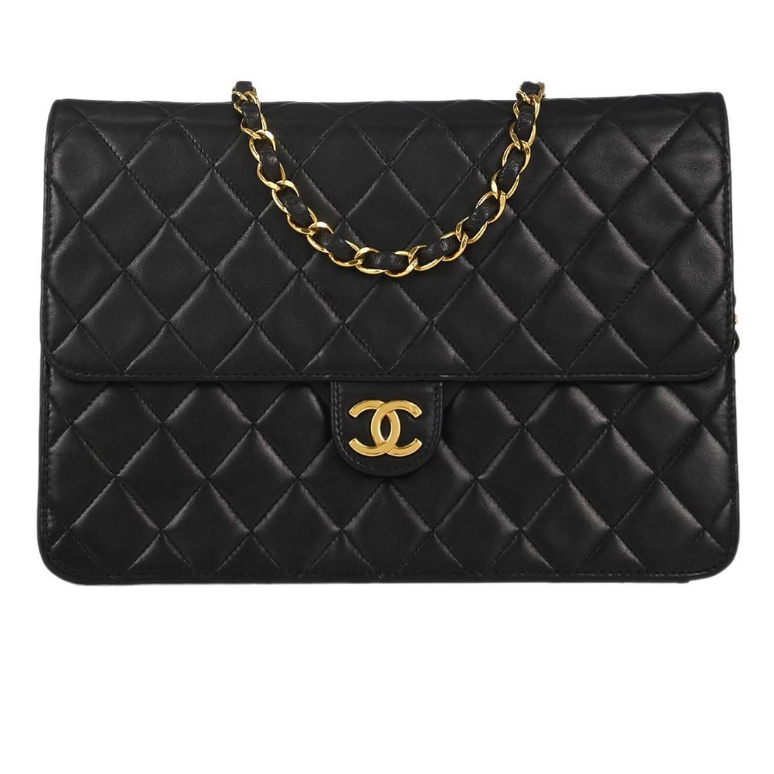 CHANEL Classic Flap black lambskin crossbody shoulder bag medium (1 of 16)