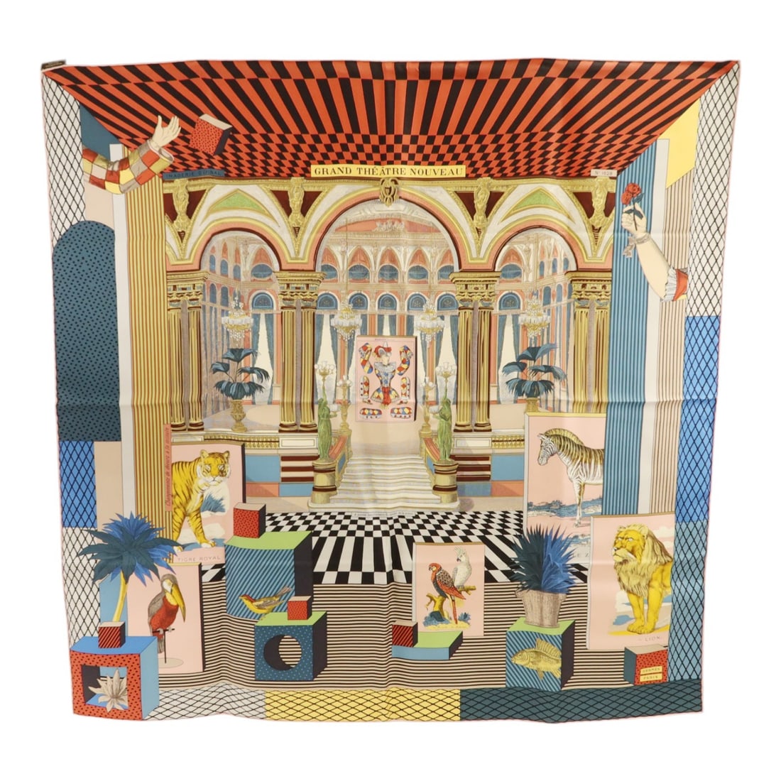 Hermes Silk Multicolor 90x90 Women's Scarf in Blue and Pink: Hermes Silk Multicolor 90x90 Women's Scarf in Blue and Pink Hermes scarf crafted from luxurious silk, featuring a striking blue, pink, and multicolor design. This elegant accessory is sized at 90x90 c
