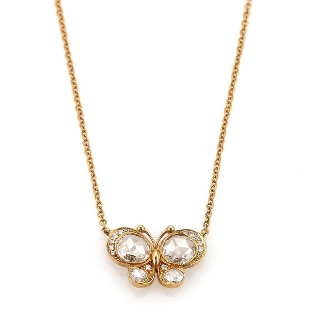 Tiffany Enchant butterfly diamond pendant necklace 18k rose gold: Tiffany Enchant butterfly diamond pendant necklace 18k rose gold This Tiffany & Co. Enchant Butterfly Pendant Necklace features a graceful butterfly motif crafted in 18k rose gold. The pendant is ador