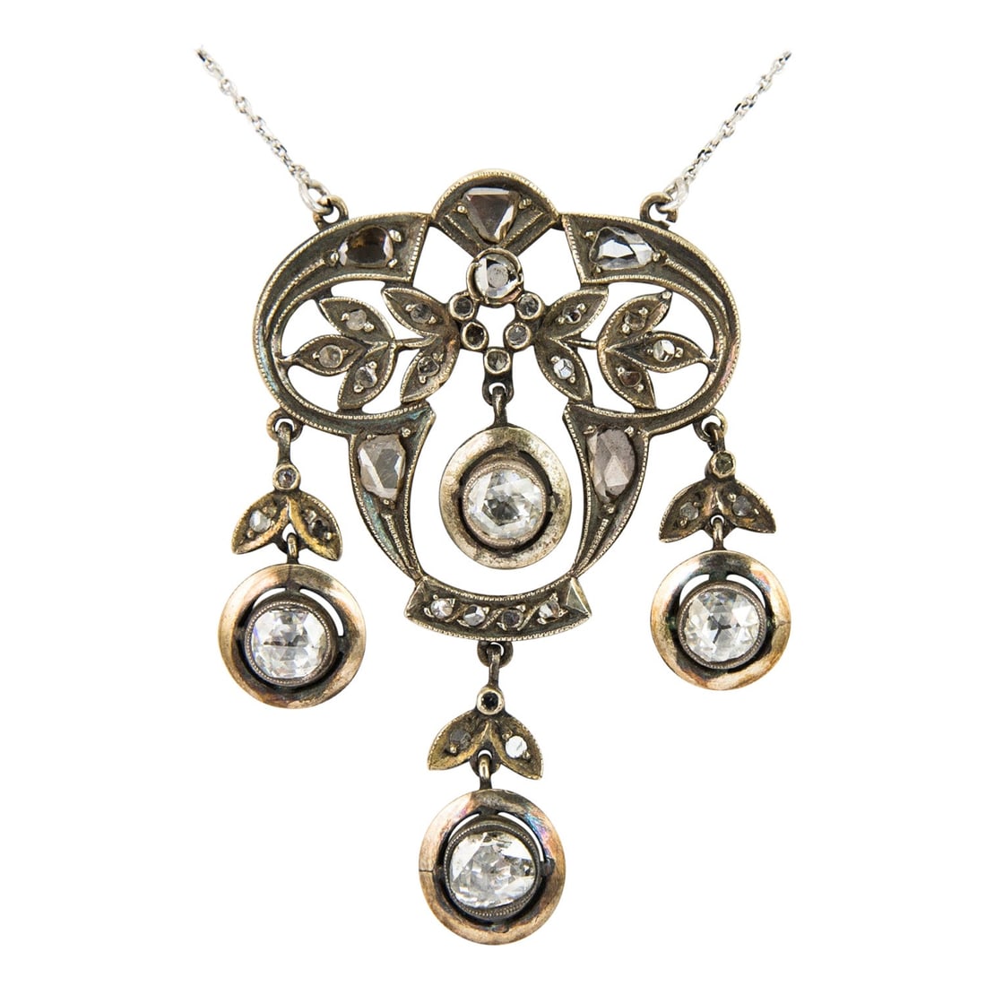 Vintage Victorian 5.30ct Rose Cut Diamond Drop Necklace: Vintage Victorian 5.30ct Rose Cut Diamond Drop Necklace This stunning vintage Victorian-style drop necklace features approximately 5.30 carats of exquisite rose cut diamonds, showcasing a beautiful bl