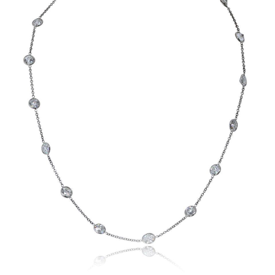 Platinum Necklace with 12.22ct Old European Diamonds EGL Certified: Platinum Necklace with 12.22ct Old European Diamonds EGL Certified This refined platinum necklace features 16 old European cut diamonds, each individually bezel set for a clean and fluid appearance. T