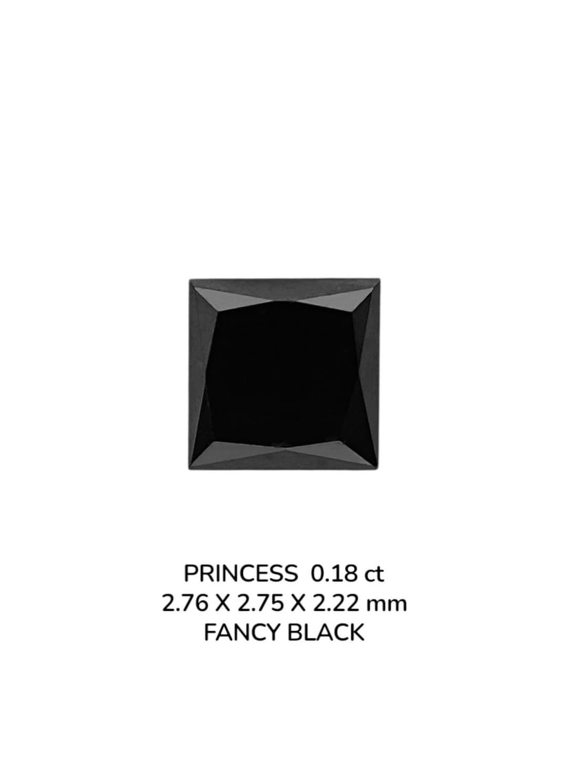 Loose Diamond - PRINCESS 0.18ct Fancy Black VVS2: Loose Diamond - PRINCESS 0.18ct Fancy Black VVS2 Source: Natural Shape: PRINCESS Carats: 0.18 Color: Fancy Black Certification: NONE PLEASE NOTE: Framed, Large, or heavy items do not have shipping cos