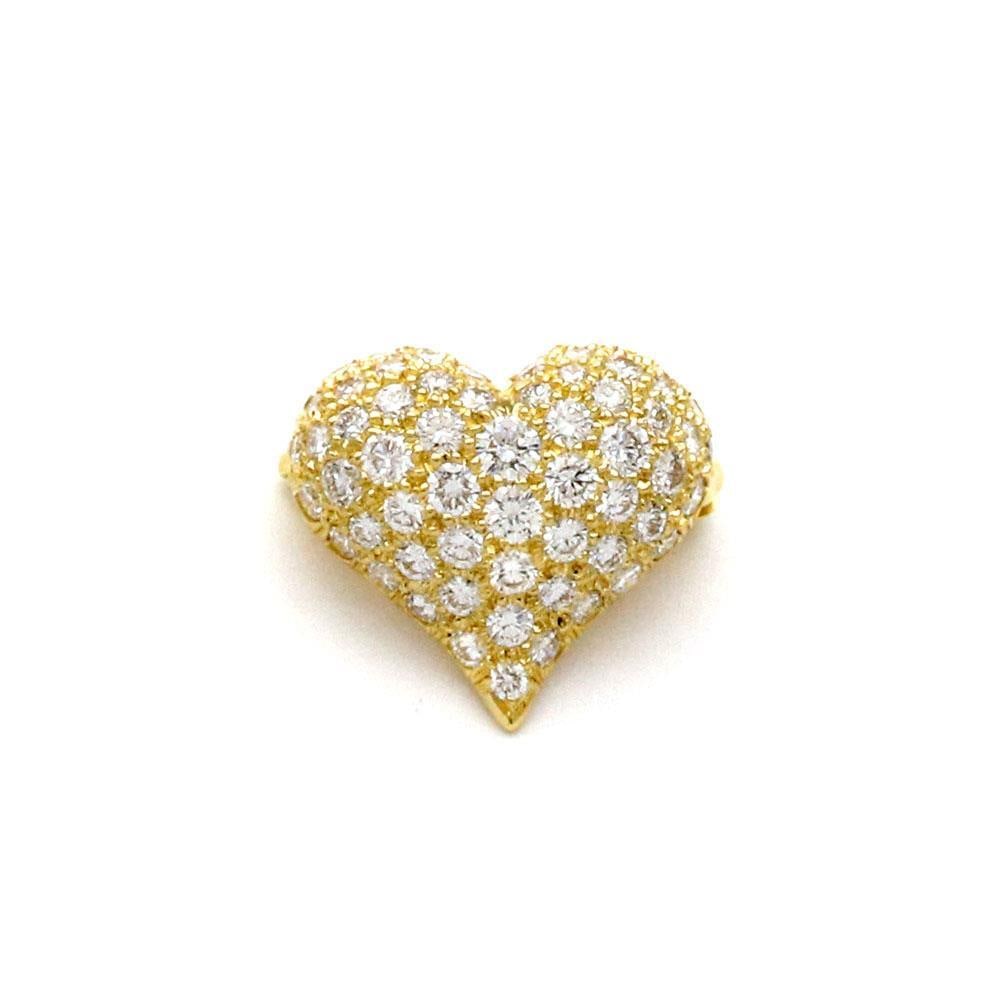 Tiffany & Co. 18k Yellow Gold Diamond Pave Heart Brooch: Tiffany & Co. 18k Yellow Gold Diamond Pave Heart Brooch This exquisite small brooch from Tiffany & Co. is a charming piece crafted from 18k yellow gold. It features a puffed heart design with a pointe