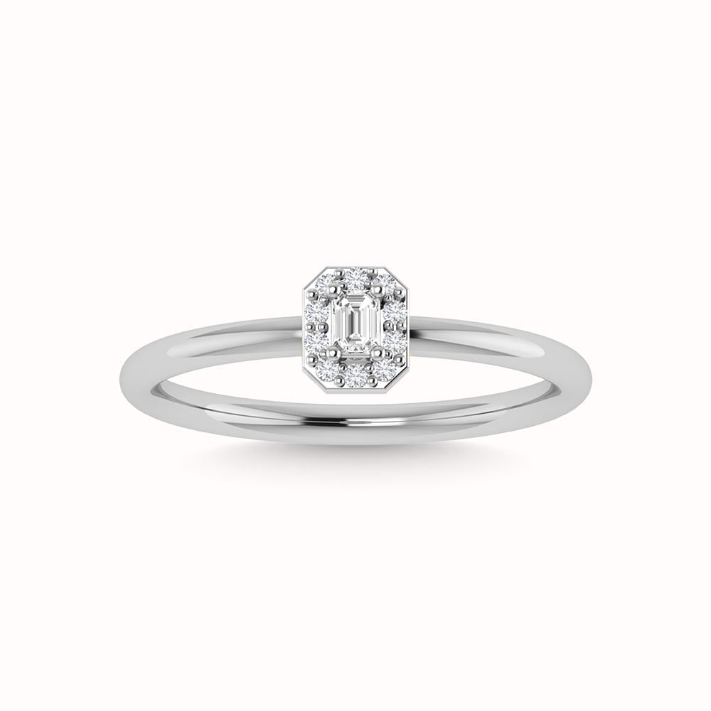 Diamond 1/3 Ct.Tw. Round and Emerald Cut Engagement Ring in 14K White Gold: Diamond 1/3 Ct.Tw. Round and Emerald Cut Engagement Ring in 14K White Gold 14k White Gold Stone Color: G-h Stone Clarity: Si-i1 / I2 Each ring is presented in standard size 6.5. Complimentary resizing