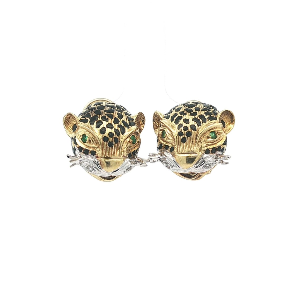 Alex Sepkus 18k Gold Panther Clip Earrings With Emerald and Diamond Accents: Alex Sepkus 18k Gold Panther Clip Earrings With Emerald and Diamond Accents These clip-on earrings feature a striking leopard panther head design crafted in 14k yellow gold with 14k white gold accents