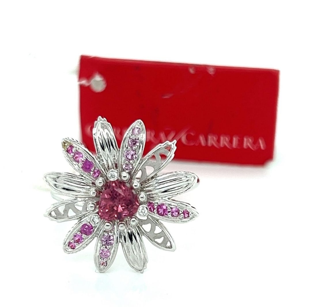 Carrera y Carrera Primavera Floral 18k White Gold Pink Tourmaline Ring 6.5 (1 of 10)