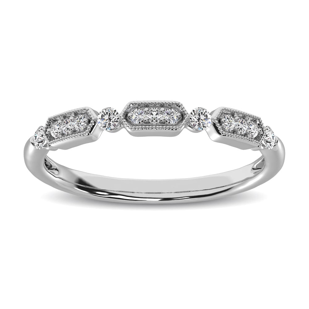 14K White Gold 1/6 Ct.tw Diamond Anniversary Ring: 14K White Gold 1/6 Ct.tw Diamond Anniversary Ring This Art Deco style diamond anniversary band is a bright symbol of your marriage. Crafted in warm 14K white gold, this slim design pairs individual di