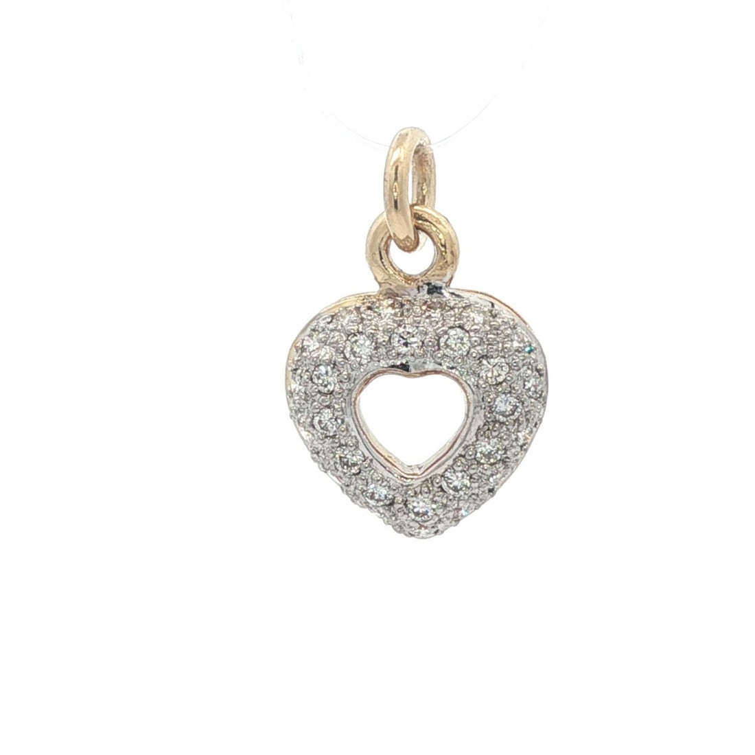 18k Yellow Gold Pave Diamond Open Heart Charm Pendant 0.20ctw: 18k Yellow Gold Pave Diamond Open Heart Charm Pendant 0.20ctw This exquisite charm pendant features an open heart design crafted from solid 18k yellow gold, showcasing a stunning display of numerous n
