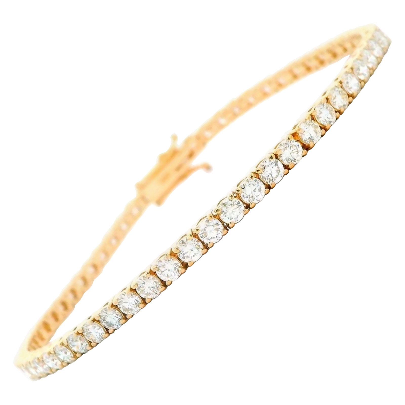 5.01ct Diamond Tennis Bracelet 18k Yellow Gold GIA Appraisal: 5.01ct Diamond Tennis Bracelet 18k Yellow Gold GIA Appraisal This exquisite and timeless 5.01ct diamond tennis bracelet is crafted in 18k yellow gold. Featuring 62 round diamonds totaling 5.01 carats,