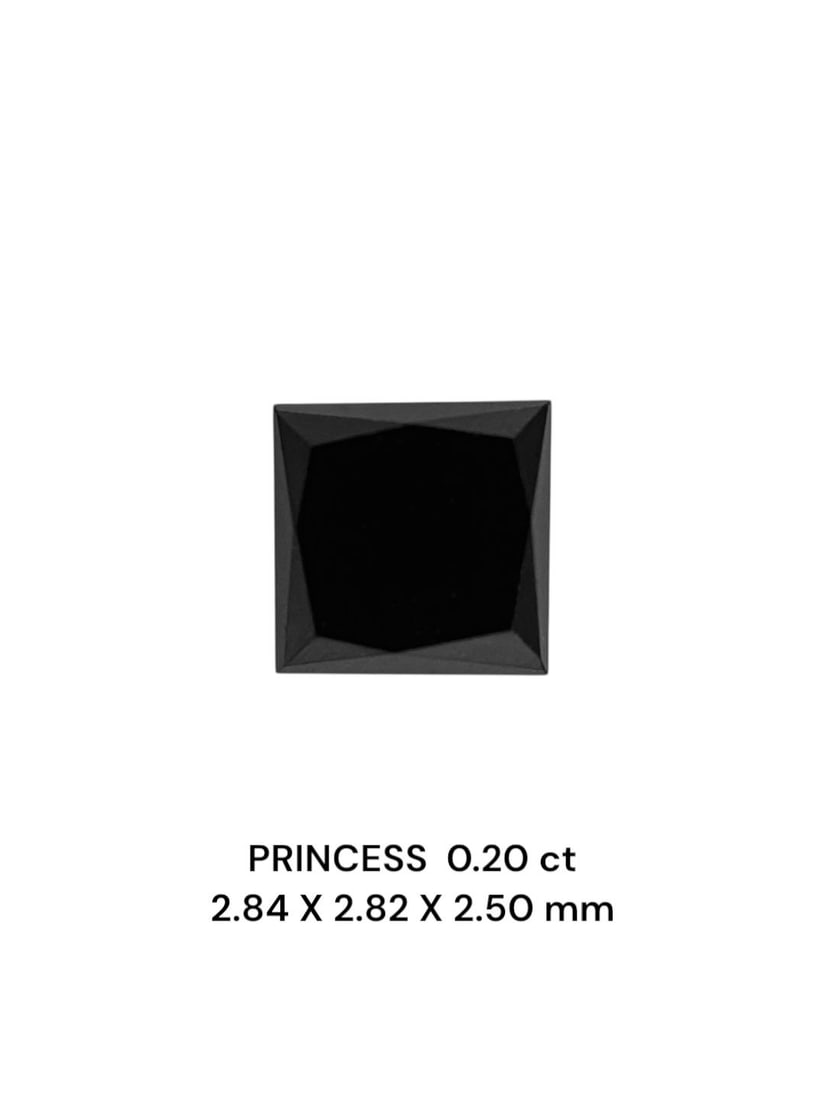 Loose Diamond - PRINCESS 0.2ct Fancy Black VVS2: Loose Diamond - PRINCESS 0.2ct Fancy Black VVS2 Source: Natural Shape: PRINCESS Carats: 0.2 Color: Fancy Black Certification: NONE PLEASE NOTE: Framed, Large, or heavy items do not have shipping costs