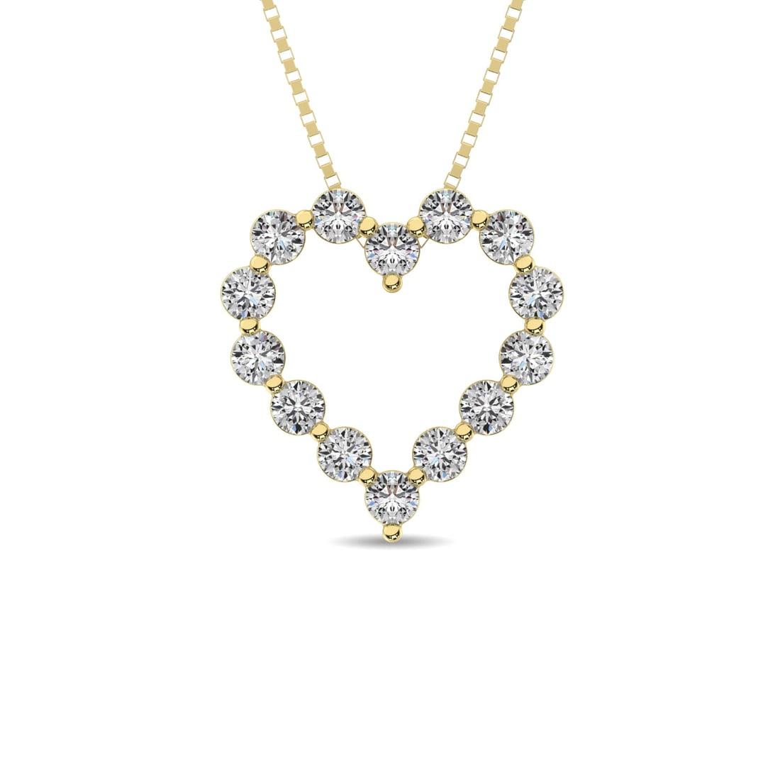 Diamond 1/2 Ct.Tw. Heart Pendant in 14K Yellow Gold: Diamond 1/2 Ct.Tw. Heart Pendant in 14K Yellow Gold 14k Yellow Gold Stone Color: G-h Stone Clarity: I1 Unless otherwise specified, pendants that include a chain are paired with our standard 18-inch le