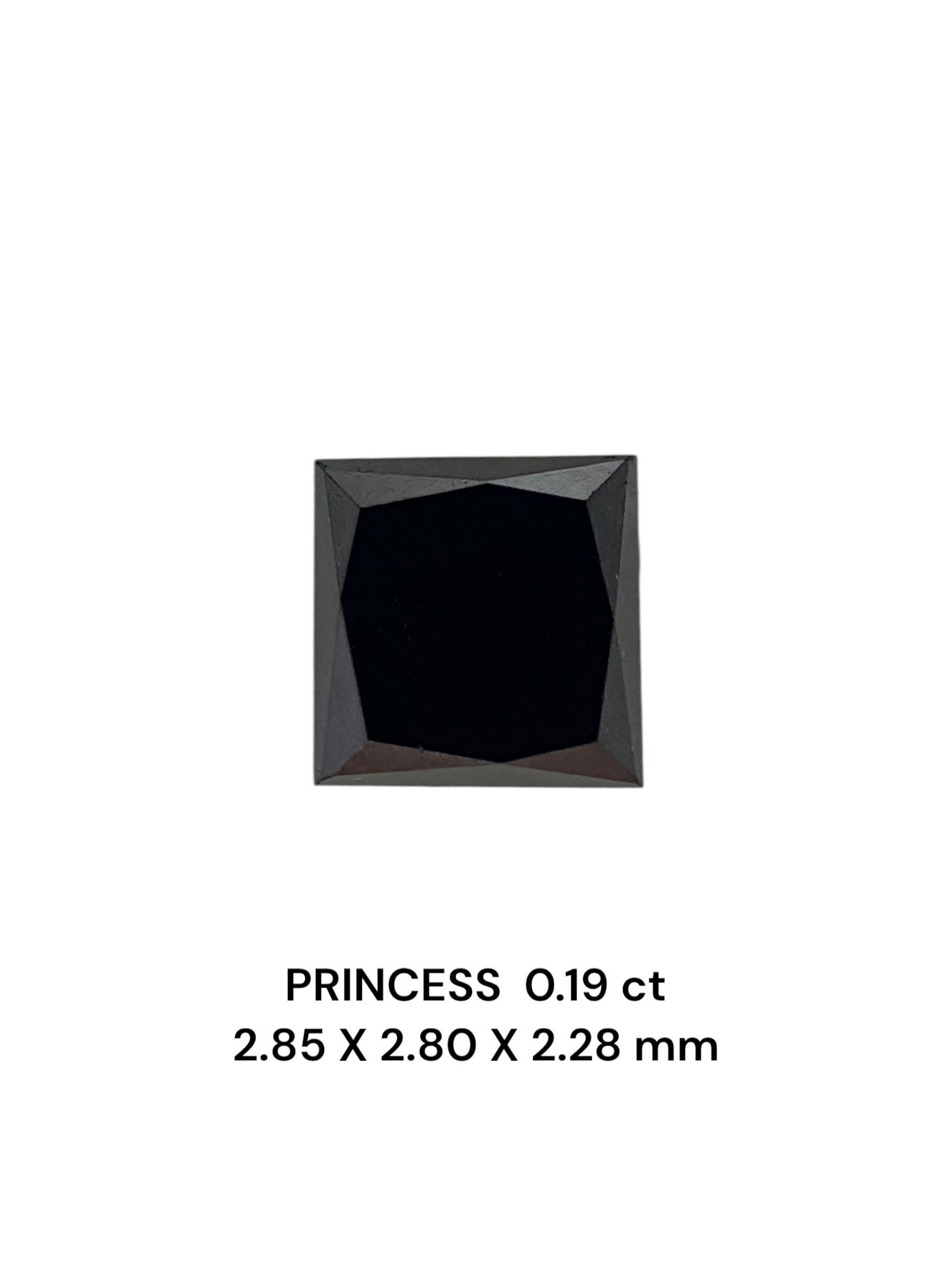 Loose Diamond - PRINCESS 0.19ct Fancy Black VVS2: Loose Diamond - PRINCESS 0.19ct Fancy Black VVS2 Source: Natural Shape: PRINCESS Carats: 0.19 Color: Fancy Black Certification: NONE PLEASE NOTE: Framed, Large, or heavy items do not have shipping cos