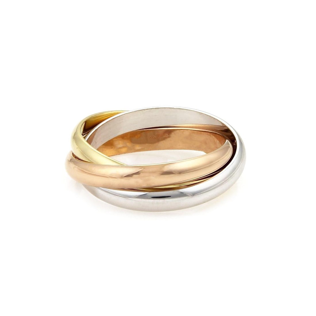 Cartier Trinity 18k Tri-Color Gold Rolling Band Ring US 11: Cartier Trinity 18k Tri-Color Gold Rolling Band Ring US 11 This authentic vintage men's ring from Cartier's Trinity Collection features a stunning tri-color design made from 18k pink, white, and yello