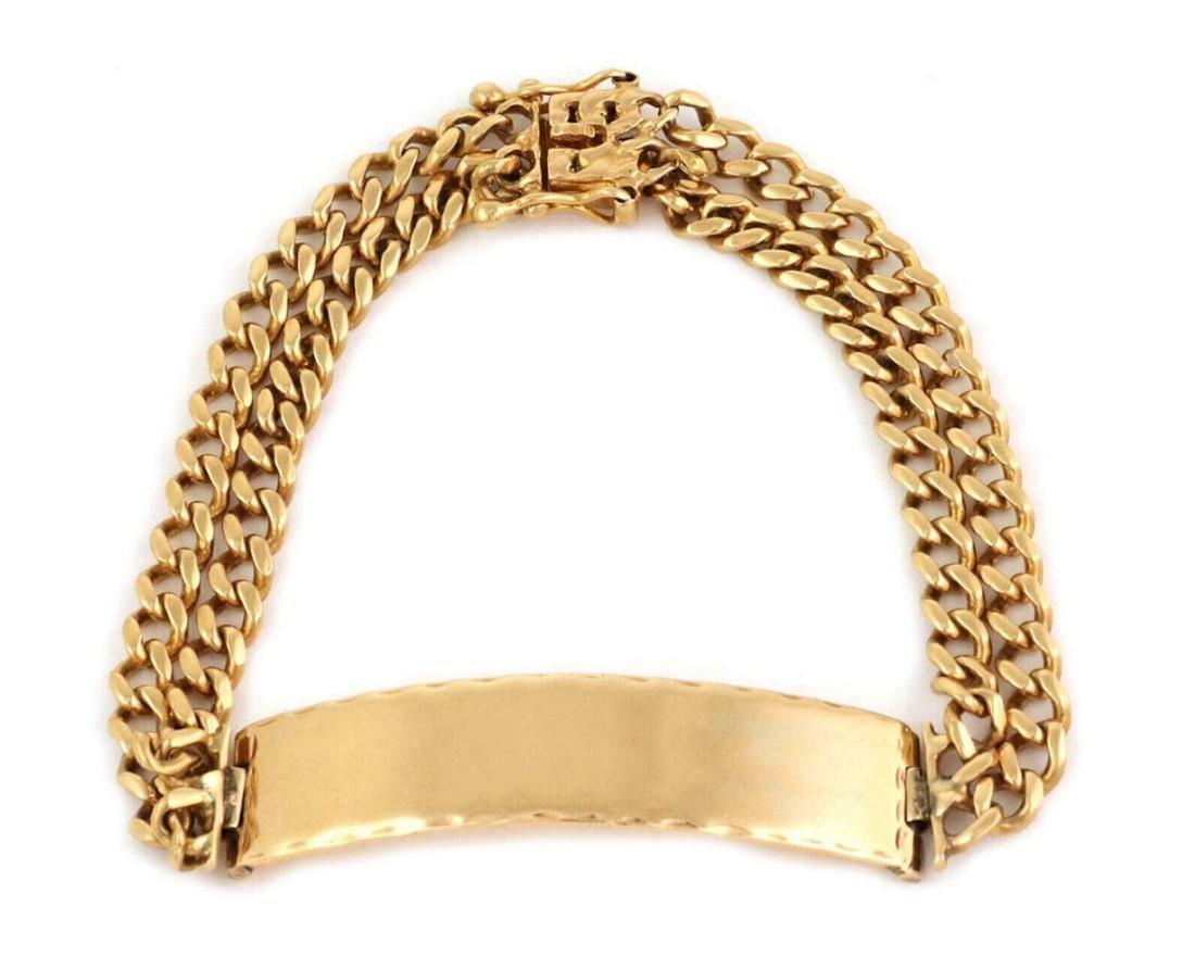 Vintage 14k Yellow Gold ID Bar Bracelet Double Chain Link (1 of 6)