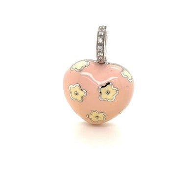 Aaron Basha 18k White Gold Enamel Heart Diamond Charm Pendant: Aaron Basha 18k White Gold Enamel Heart Diamond Charm Pendant This Aaron Basha dome heart charm pendant is crafted from 18k white gold and features sculpted enamel detailing with sparkling diamond acc