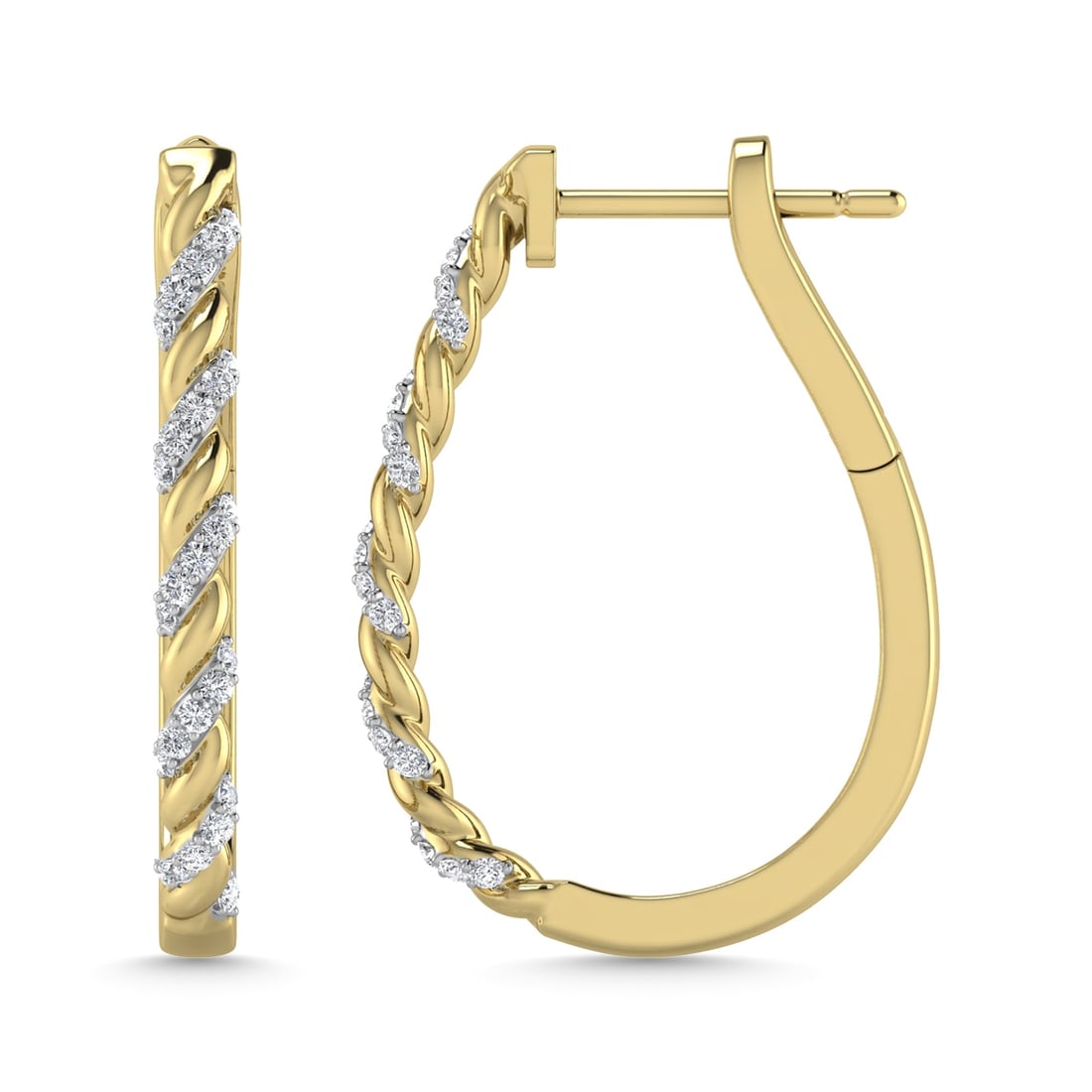 Diamond 3/8 Ct.Tw. Hoop Earrings in 10K Yellow Gold: Diamond 3/8 Ct.Tw. Hoop Earrings in 10K Yellow Gold 10k Yellow Gold Stone Color: G-h Stone Clarity: I1 This item may take 2-5 weeks for shipping. PLEASE NOTE: Framed, Large, or heavy items do not have
