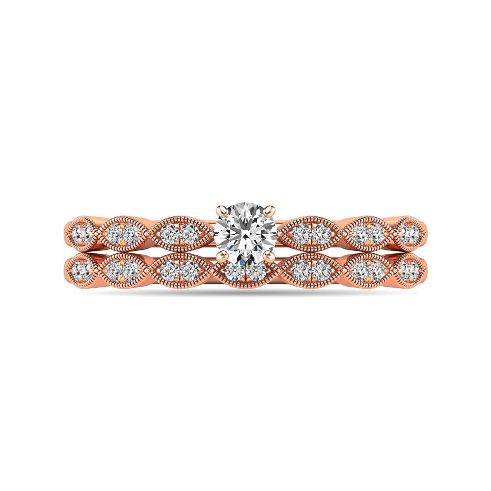Diamond 1/3 Ct.tw Bridal Ring in 10K Rose Gold: Diamond 1/3 Ct.tw Bridal Ring in 10K Rose Gold 10k Rose Gold Stone Color: G-h Stone Clarity: I2 Each ring is presented in standard size 6.5. Complimentary resizing is available between sizes 510 (in 1