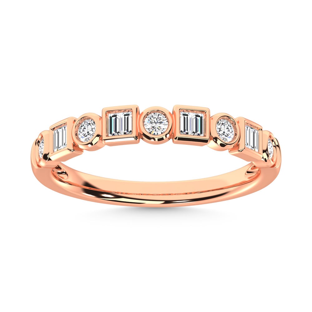 14K Rose Gold Diamond 1/4 Ct.Tw. Stack Band: 14K Rose Gold Diamond 1/4 Ct.Tw. Stack Band 14k Rose Gold Stone Color: G-h Stone Clarity: Si Each ring is presented in standard size 6.5. Complimentary resizing is available between sizes 510 (in 1/4 