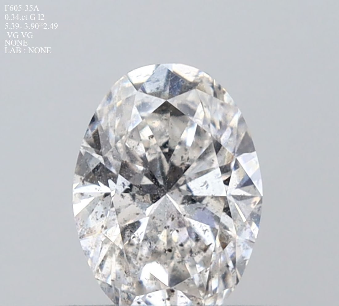 Loose Diamond - OVAL 0.34ct G I2: Loose Diamond - OVAL 0.34ct G I2 Source: Natural Shape: OVAL Carats: 0.34 Color: G Clarity: I2 Certification: NONE Video: