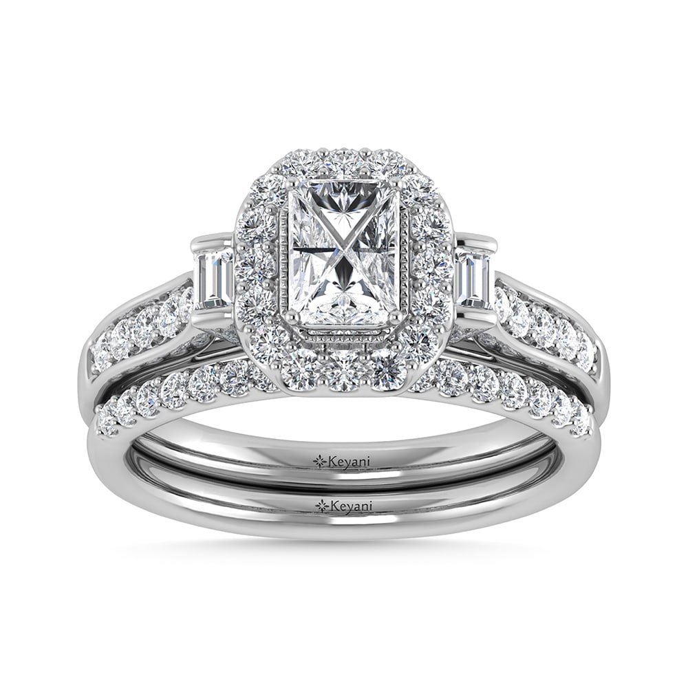 14K White Gold Diamond 1 Ct.Tw. Emerald Shape Bridal Ring: 14K White Gold Diamond 1 Ct.Tw. Emerald Shape Bridal Ring 14k White Gold Stone Color: G-h Stone Clarity: Si2 Each ring is presented in standard size 6.5. Complimentary resizing is available between si