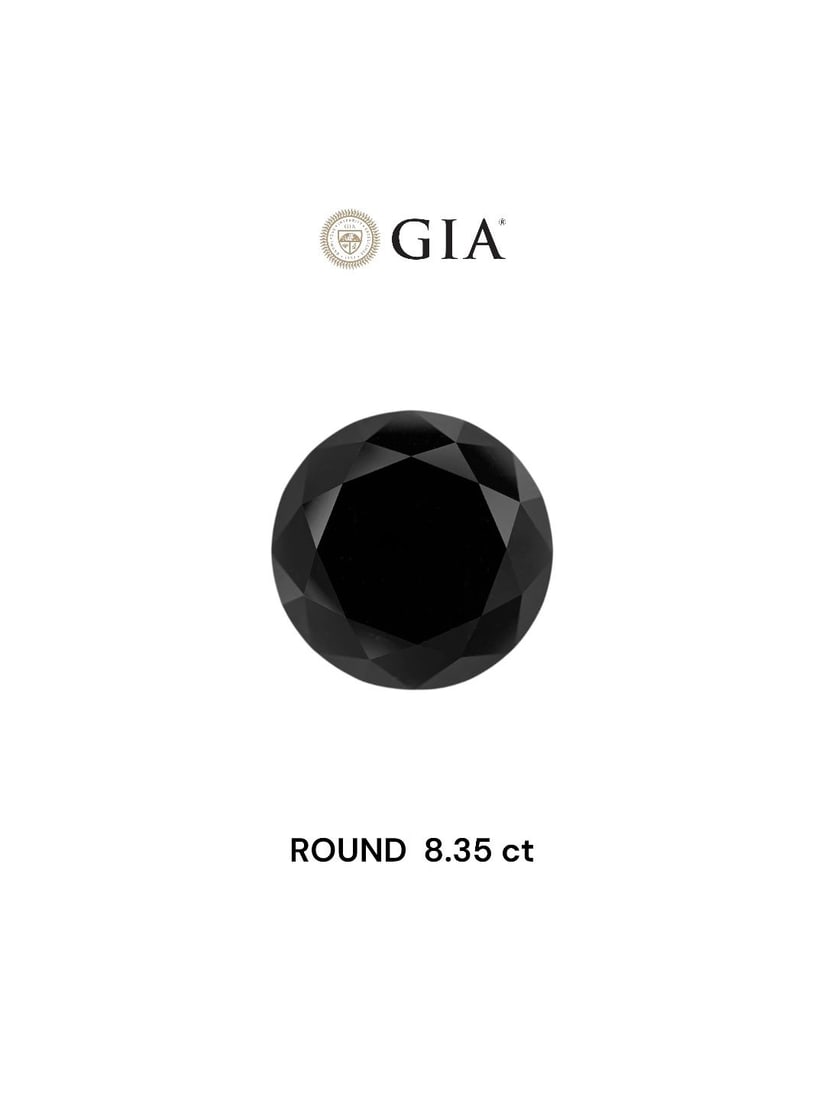 Loose Diamond - ROUND 8.35ct Fancy Black VVS2: Loose Diamond - ROUND 8.35ct Fancy Black VVS2 Source: Natural Shape: ROUND Carats: 8.35 Color: Fancy Black Certification: GIA Video: