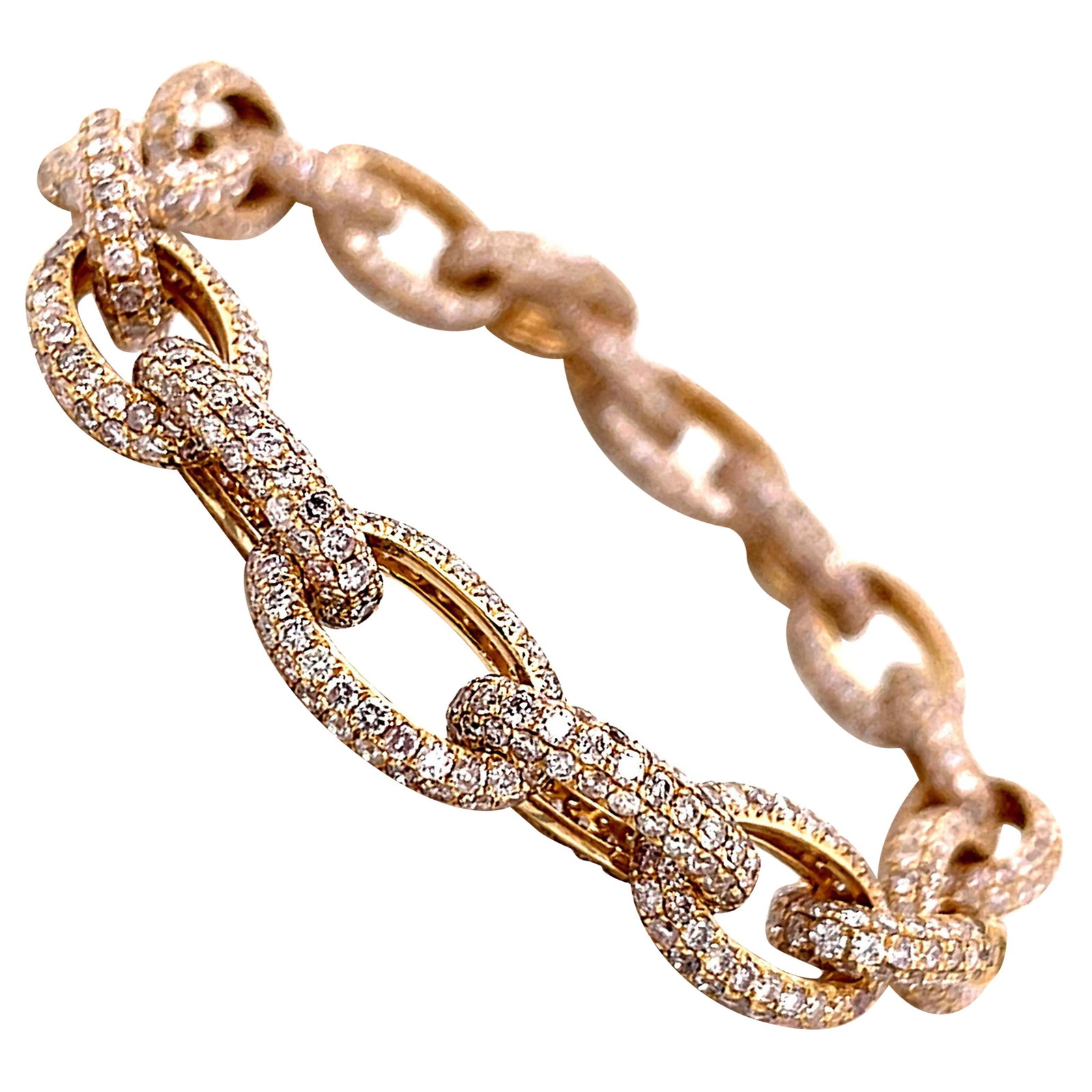 12.71ct Round Diamond Link Bracelet in 14k Rose Gold: 12.71ct Round Diamond Link Bracelet in 14k Rose Gold This stunning 12.71 Carat Diamond Link Bracelet is crafted from luxurious 14k rose gold, showcasing a contemporary design perfect for modern elegan