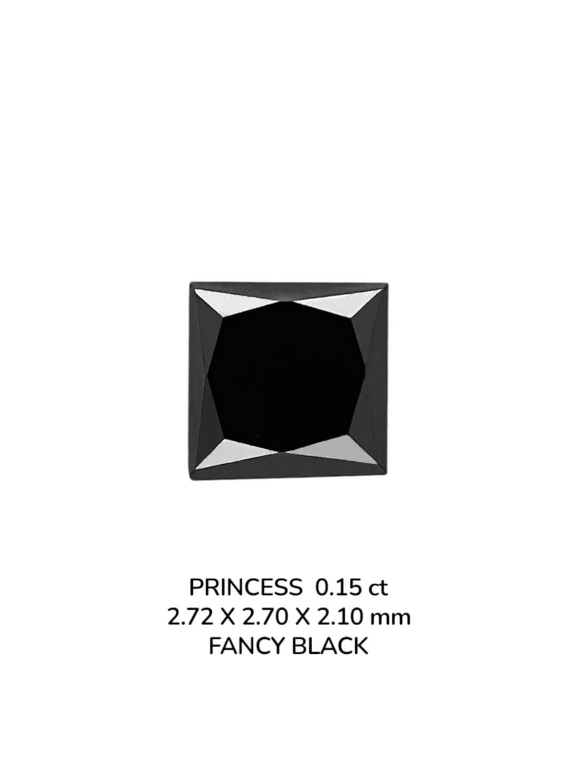 Loose Diamond - PRINCESS 0.15ct Fancy Black VVS2: Loose Diamond - PRINCESS 0.15ct Fancy Black VVS2 Source: Natural Shape: PRINCESS Carats: 0.15 Color: Fancy Black Certification: NONE PLEASE NOTE: Framed, Large, or heavy items do not have shipping cos