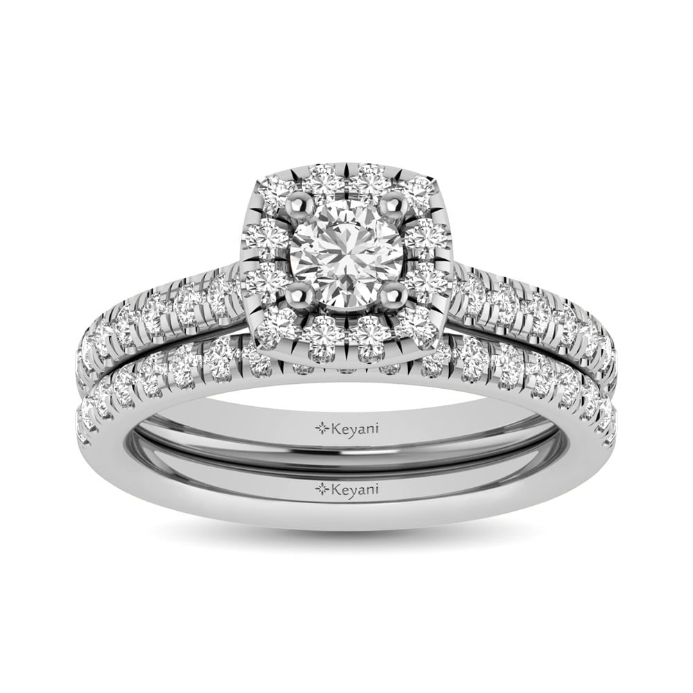14KT White Gold 1Ct.Tw. Diamond keyani Bridal Ring: 14KT White Gold 1Ct.Tw. Diamond keyani Bridal Ring 14k White Gold Stone Color: Gh Stone Clarity: Si2 Each ring is presented in standard size 6.5. Complimentary resizing is available between sizes 510 