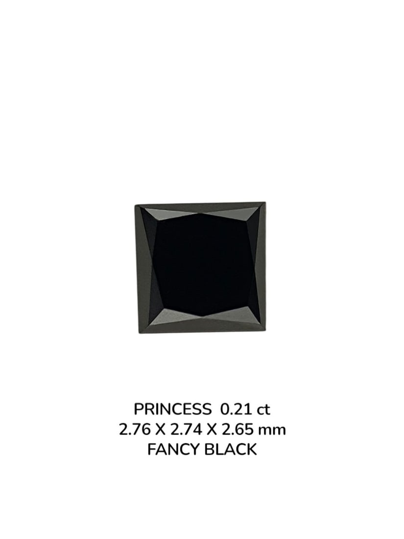Loose Diamond - PRINCESS 0.21ct Fancy Black VVS2: Loose Diamond - PRINCESS 0.21ct Fancy Black VVS2 Source: Natural Shape: PRINCESS Carats: 0.21 Color: Fancy Black Certification: NONE PLEASE NOTE: Framed, Large, or heavy items do not have shipping cos