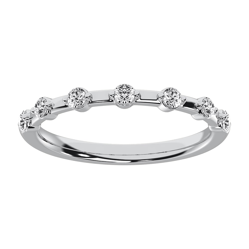 14K White Gold 1/5 Ct.Tw. Diamond Stack Bands: 14K White Gold 1/5 Ct.Tw. Diamond Stack Bands 14k White Gold Stone Color: G-h Stone Clarity: I1 Each ring is presented in standard size 6.5. Complimentary resizing is available between sizes 510 (in 1
