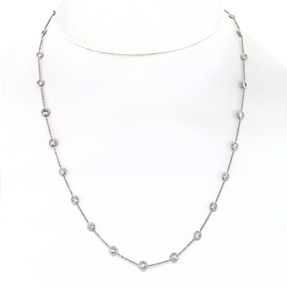 Diamond by the Yard Platinum Necklace with 3.22ct Round Stones 18 Inch: Diamond by the Yard Platinum Necklace with 3.22ct Round Stones 18 Inch This platinum necklace features 25 round brilliant cut diamonds with a total weight of approximately 3.22 carats. Each diamond is